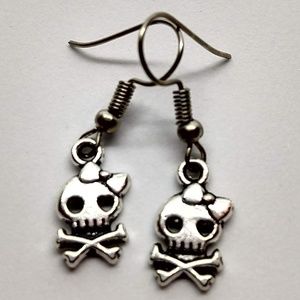 5/$20 skull crossbone bow girl Earrings Halloween